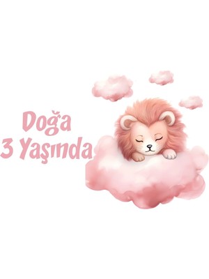 Pembe Sevimli Aslan Doğum Günü Afişi 100X150 cm