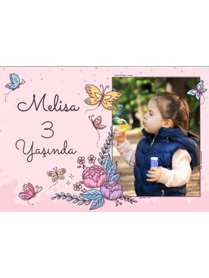 Resimli Pembe Çiçekler Temalı Doğum Günü Afişi 100X150 cm