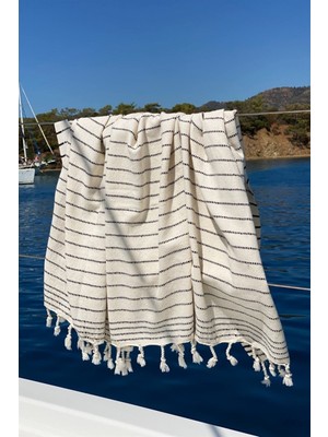 Siyah Çizgili Capri Peştemal - Yüksek Emici ve Yumuşak %100 Pamuk 90X185 cm
