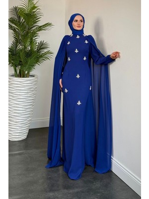 Karel Pelerinli Taşlı Krep Abiye Sax