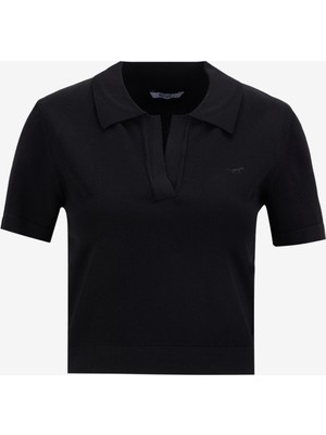 Mustang Polo Yaka Normal Nakışlı Siyah Kazak Kadın M5SL-KZK1909