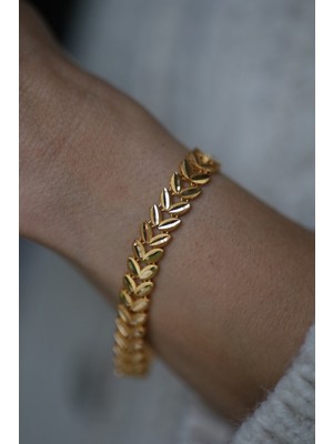 14 Ayar Altın Cimarlı Kalemli Yaprak Sıralı Bileklik 2
