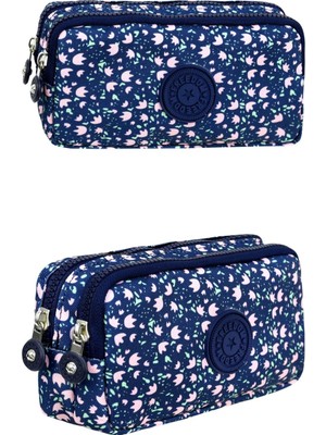 Krinkıl Kumaş Çift Bölmeli Gözlü Kalemlik Kalem Kutusu