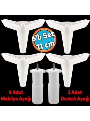 Mobilya Tv Ünitesi Çekyat Koltuk Kanepe Baza Destek Ayağı Ayakları 11 cm Beyaz Ayak 6'lı Set