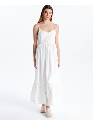 Xsıde  V Yaka Çiçekli Brode Elbise  (S5)