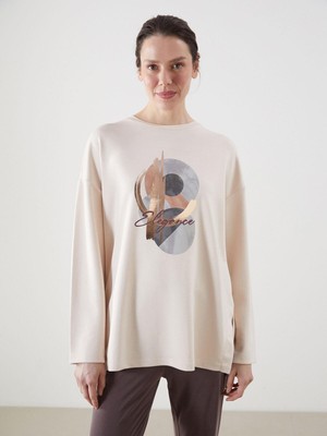 Lcwaıkıkı Classic Baskılı Oversize Kadın Sweatshirt Tunik  (S5)