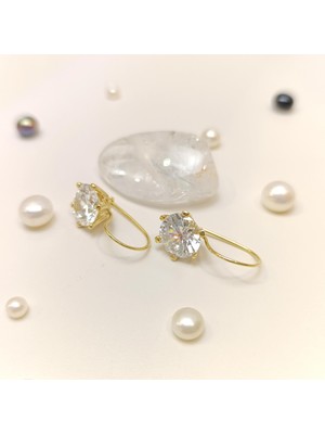 Sallanan Tek Taş Küpe 14 Ayar Altın Hd Videolu