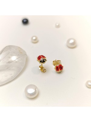 Uğur Böceği Vidalı Küpe 14 Ayar Altın Hd Videolu