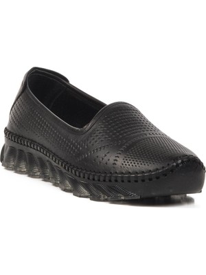 Siyah  Deri Kadın Günlük Ayakkabı 0001 Z