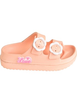 Ellaboni Kız Çocuk Pembe / Pudra Tokalı Hafif Yumuşak Kaymaz Taban Günlük Terlik