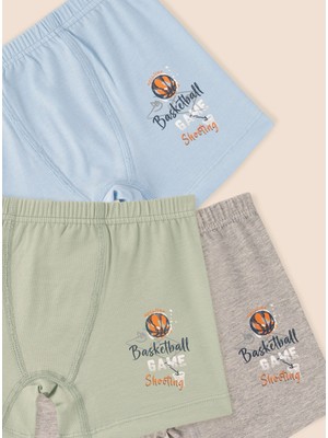 Erkek Çocuk Organik Pamuklu Likralı Boxer Basketball Game 3'lü Paket
