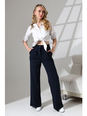 Balta Collection Kadın Yüksek Bel Pileli Düğmeli Likralı Esnek Rahat Kalıp Palazzo Pantolon