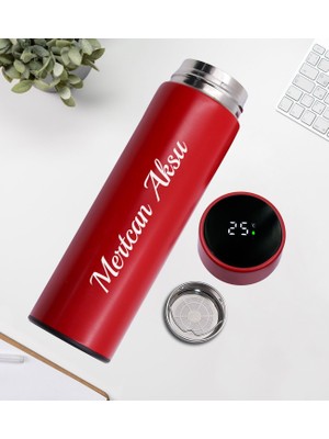 Bk Gift Kişiye Özel Isimli Dereceli Göstergeli Termos(Kırmızı Renk), Arkadaşa Hediye, Yeni Iş Hediyesi