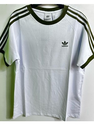 Adidas IA4846 Beyaz Haki  Çizgili Tshirt