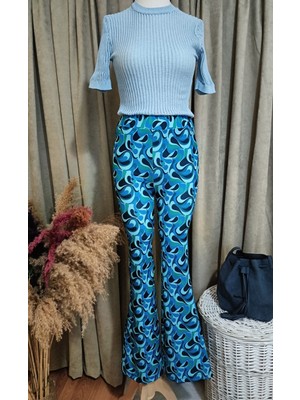 Mavi Desenli Ispanyol Tayt