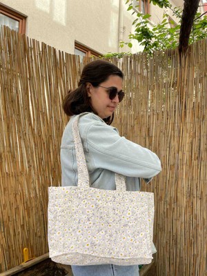 Papatya Desenli Bez Çanta