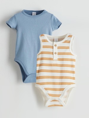 Lcw Baby  Bisiklet Yaka Çizgili Erkek Bebek Çıtçıtlı Body 2'l  (S5)