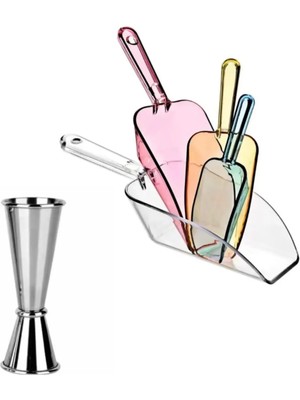 Jigger 3/6 cl Kokteyl Ölçeği + Bar Küreği Buz Küreği 4 Adet Bartender Kokteyl Seti