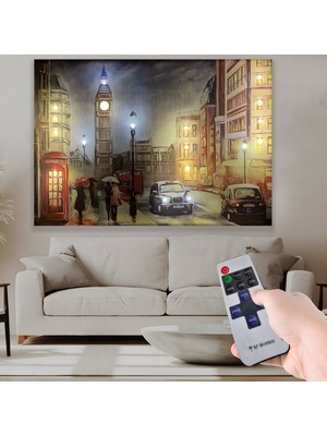 LED Işıklı Uzaktan Kumandalı Londra Gece Kanvas Tablo