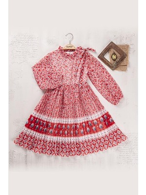 Kız Çocuk Çiçek Piliseli Baskılı Elbise BGL-ST04444