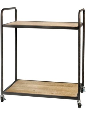 Masif Doğal Ahşaplı Metal Servis ve Sunum Arabası