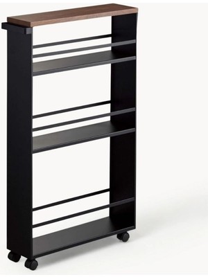 Kulplu Metal Sac Servis ve Raf Arabası Siyah