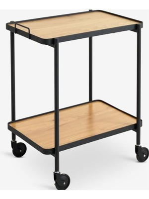 Gangsted Metal Doğal Ahşaplı Servis ve Sunum Arabası