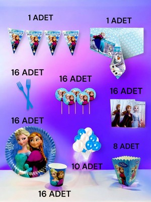16 Kişilik Frozen Temalı  x l Paket - Doğum Günü Parti ve Eğlenceli Etkinlikler