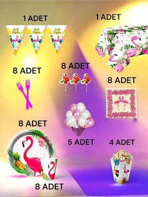 8 Kişilik Flamingo Temalı  x l Paket - Doğum Günü Parti ve Eğlenceli Etkinlikler