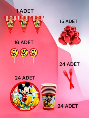 24 Kişilik Mickey Mouse Temalı M Paket - Doğum Günü Parti ve Eğlenceli Etkinlikler