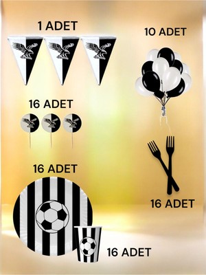 16 Kişilik Siyah Beyaz Taraftar M Paket - Doğum Günü Parti ve Eğlenceli Etkinlikler