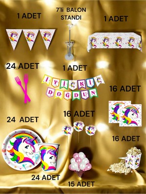 24 Kişilik Unicorn Temalı 2xl Paket - Doğum Günü Parti ve Eğlenceli Etkinlikler