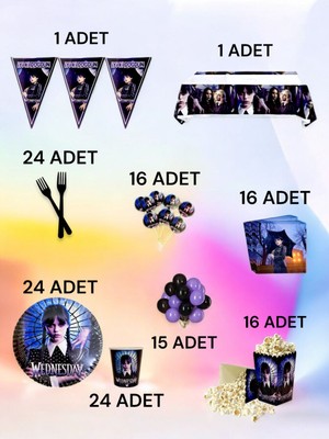 24 Kişilik Wednesday Temalı  x l Paket - Doğum Günü Parti ve Eğlenceli Etkinlikler