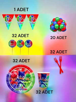 32 Kişilik Pijamask Temalı M Paket - Doğum Günü Parti ve Eğlenceli Etkinlikler