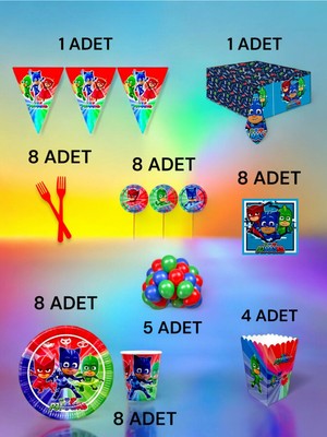 8 Kişilik Pijamask Temalı  x l Paket - Doğum Günü Parti ve Eğlenceli Etkinlikler
