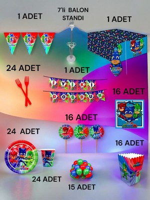 24 Kişilik Pijamask Temalı 2xl Paket - Doğum Günü Parti ve Eğlenceli Etkinlikler