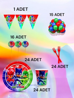 24 Kişilik Pijamask Temalı M Paket - Doğum Günü Parti ve Eğlenceli Etkinlikler