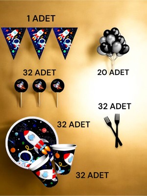 32 Kişilik Uzay Temalı M Paket - Doğum Günü Parti ve Eğlenceli Etkinlikler