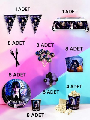 8 Kişilik Wednesday Temalı  x l Paket - Doğum Günü Parti ve Eğlenceli Etkinlikler