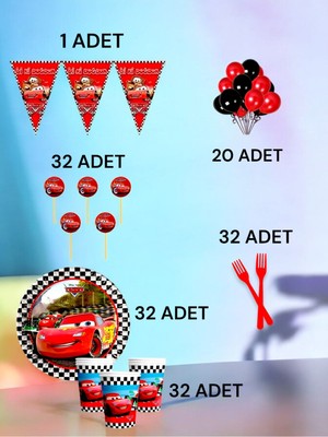 32 Kişilik Cars Temalı M Paket - Doğum Günü Parti ve Eğlenceli Etkinlikler