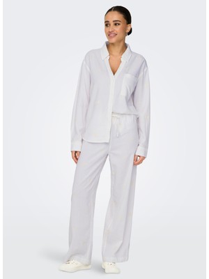 Only Orta Bel Rahat Beyaz Kadın Pantolon Onlcaro Mw Lınen Bl Emb Wıde Pant C