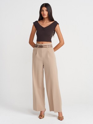 Dilvin 71617 Kemerli Yüksek Bel Pantolon-Indigo