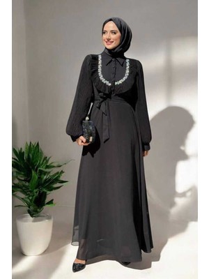 Pilise Kol Detaylı Elbise 3949 Siyah