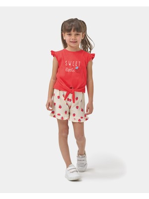 Minipodyum Kız Çocuk Önden Bağlamalı T-Shirt Şortlu Örme Müslin Yazlık Ikili Takım