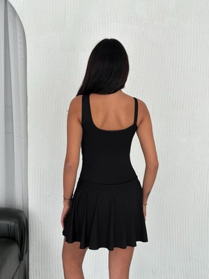 Ligossi Kadın Siyah Askılı Tül Detaylı Etekli Şortlu Mayo