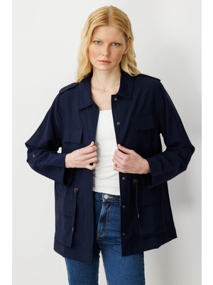 Kadın Safari Model Keten Ceket Lacivert