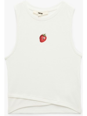 Koton Kolsuz Bisiklet Yaka Çilek Baskılı Fitilli Crop Bluz