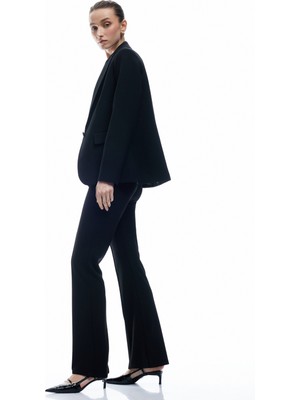 Koton Krep Scuba Kumaş Düğmeli Yüksek Bel Ispanyol Paça Kumaş Pantolon