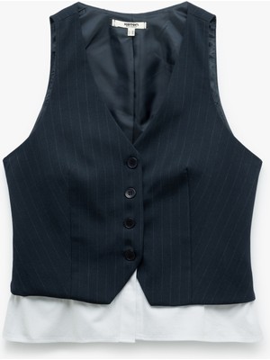 Koton Iki Farklı Kumaş Detaylı V Yaka Düğmeli Blazer Yelek