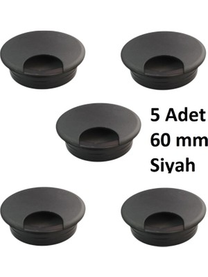 Masa Üstü Kablo Kanalı Deliği Kapağı Siyah Masa Kapağı 6 cm (5 Adet)